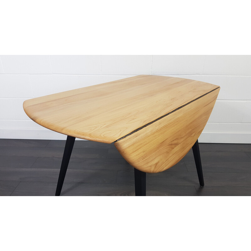 Ercol Round Drop Leaf Dining Table - Black Leg, 1960s