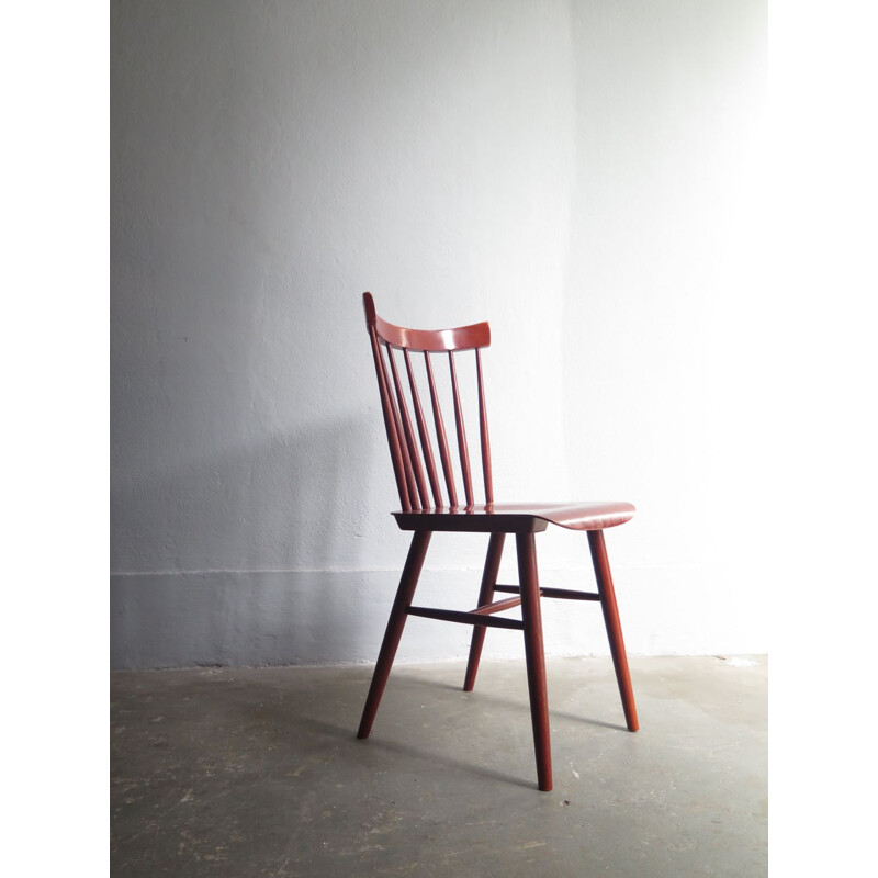 Vintage Red wooden chair Scandinavian 1950s