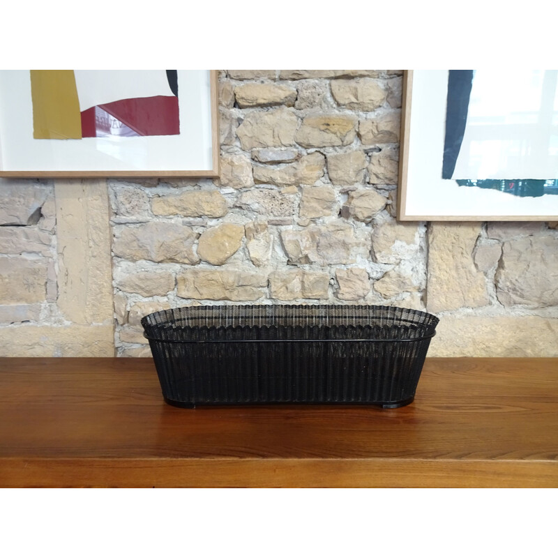 Vintage oval planter in black rigitule by Mathieu Matégot 1950s