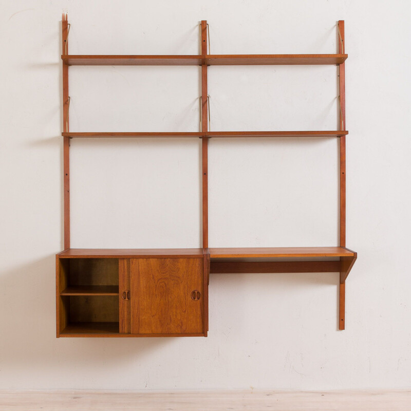 Vintage Danish teak wall unit  with desk and cabinet Cadovius 1970s