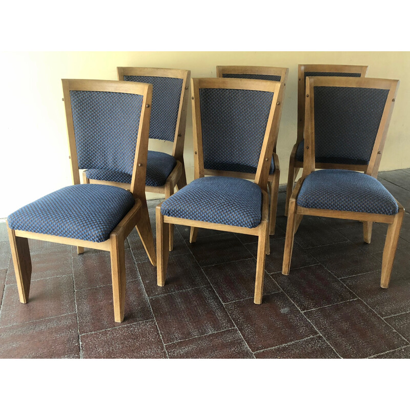 Set of 6 vintage oak chairs by Guillerme and Chambron, 1960