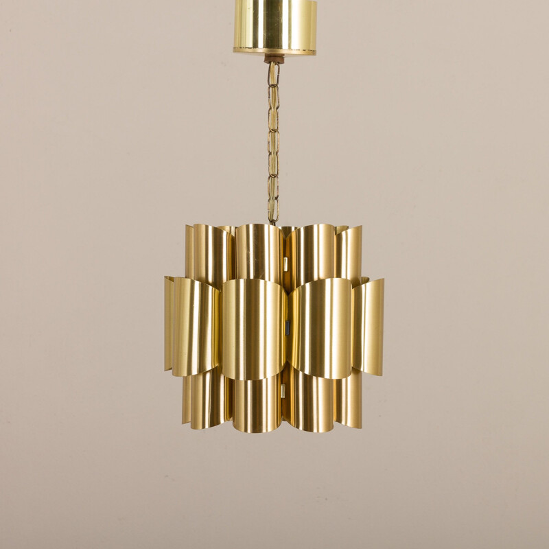 Vintage brass pendant lamp by Werner Schou for Coronell Elektro 1960s