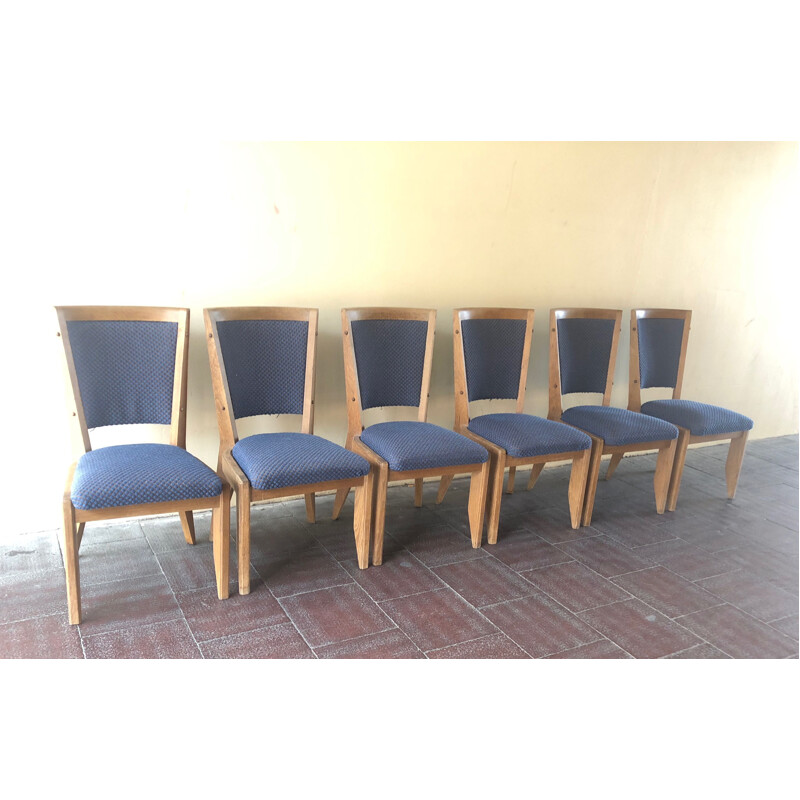 Set of 6 vintage oak chairs by Guillerme and Chambron, 1960