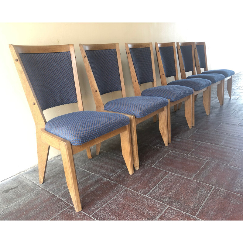 Set of 6 vintage oak chairs by Guillerme and Chambron, 1960