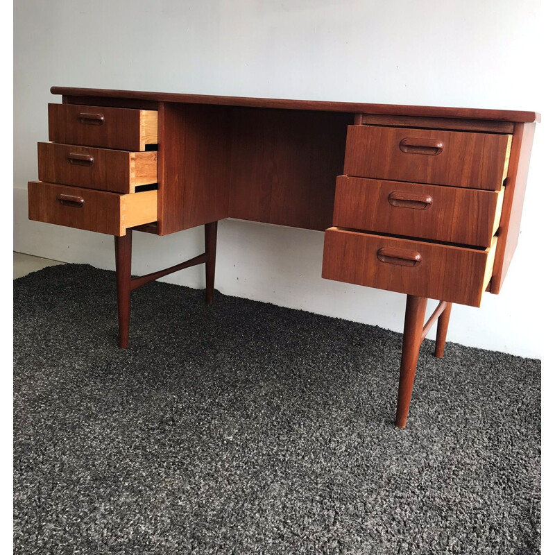 Vintage Danish Teak Twin Pedestal Desk 1960s