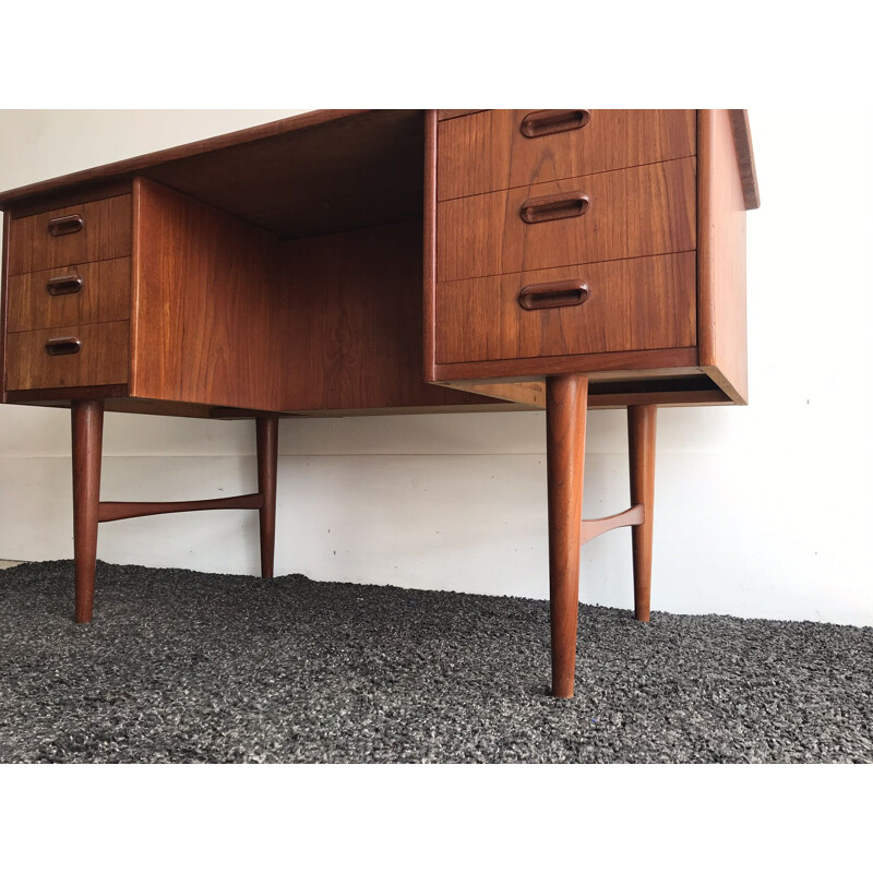 Vintage Danish Teak Twin Pedestal Desk 1960s