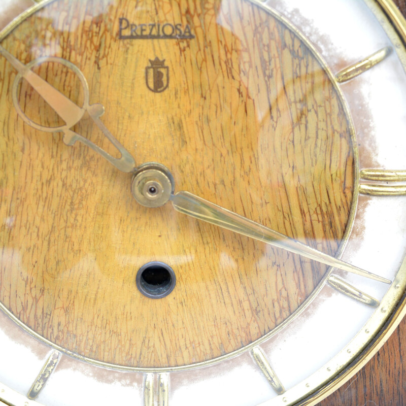 Vintage Prezios wooden wall clock Germany 1950