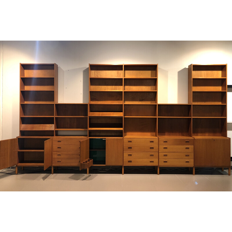 Vintage Danish large modular teak shelving unit bookcase 1970