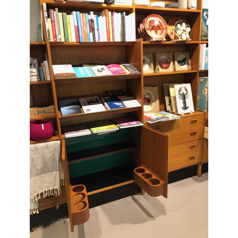 Vintage Danish large modular teak shelving unit bookcase 1970