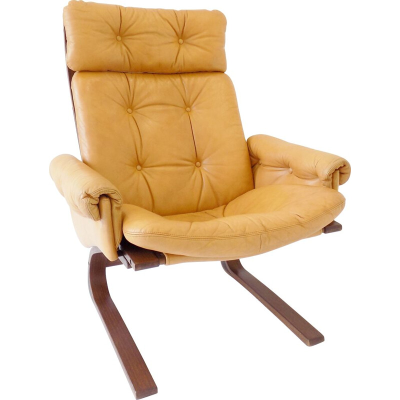 Vintage Kengu honey leather loungechair by Elsa & Nordahl Solheim for Rykken