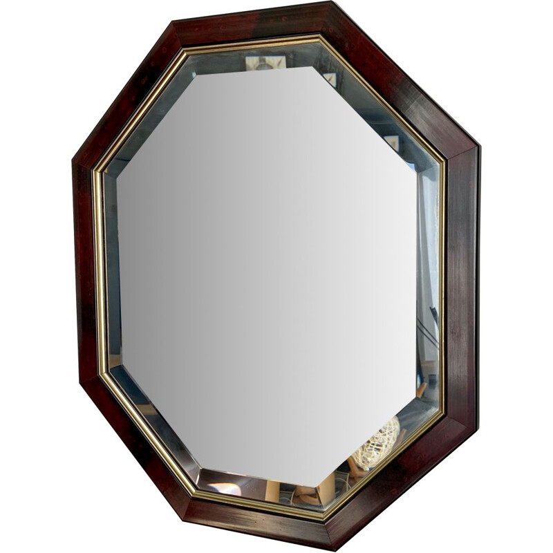 Miroir vintage octogonal en loupe d'orme 1970