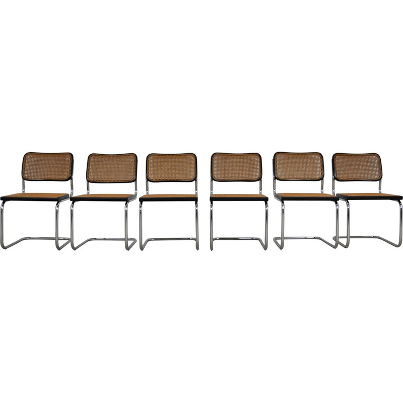 Set of 6 Vintage Black Dinning Chairs B32 By Marcel Breuer 1980s