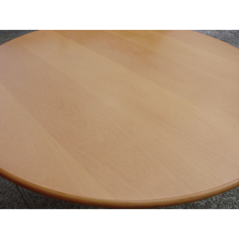 Vintage ronde tafel in verchroomd metaal en hout, 1980