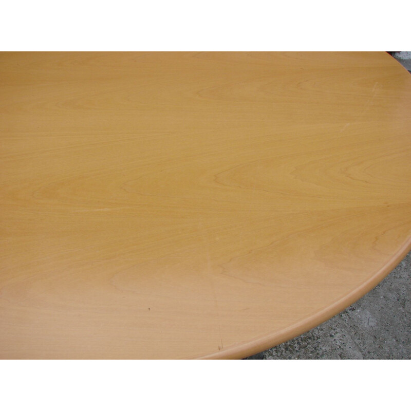 Vintage ronde tafel in verchroomd metaal en hout, 1980