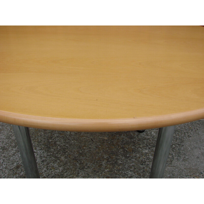 Vintage ronde tafel in verchroomd metaal en hout, 1980