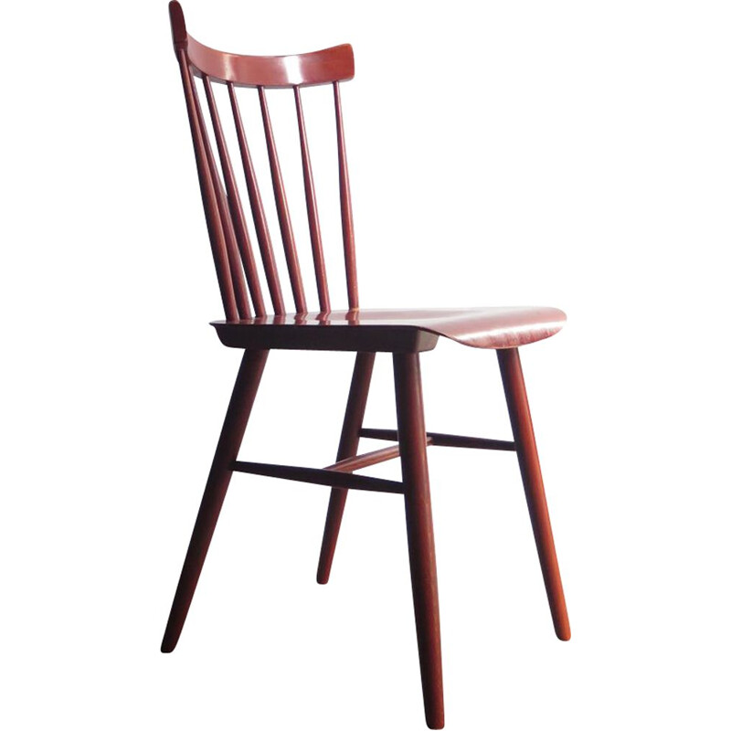 Chaise vintage en bois rouge scandinave 1950
