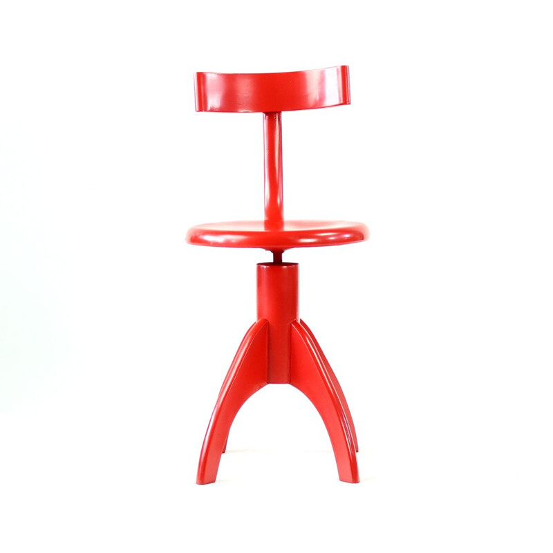 Vintage Red Piano Chair With Backrest By Ton Czechoslovakia 1960s