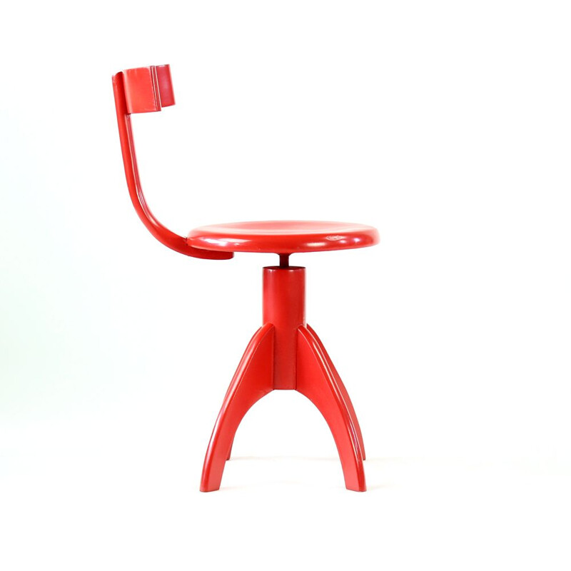 Vintage Red Piano Chair With Backrest By Ton Czechoslovakia 1960s