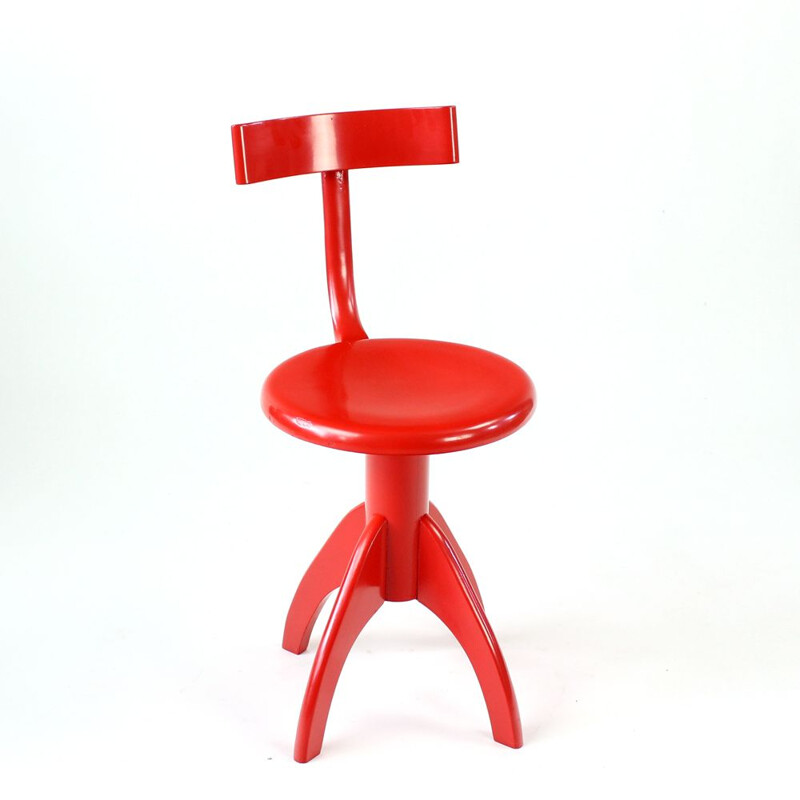 Vintage Red Piano Chair With Backrest By Ton Czechoslovakia 1960s