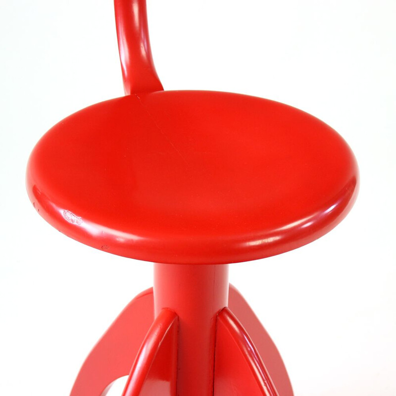 Vintage Red Piano Chair With Backrest By Ton Czechoslovakia 1960s