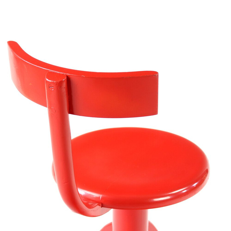 Vintage Red Piano Chair With Backrest By Ton Czechoslovakia 1960s