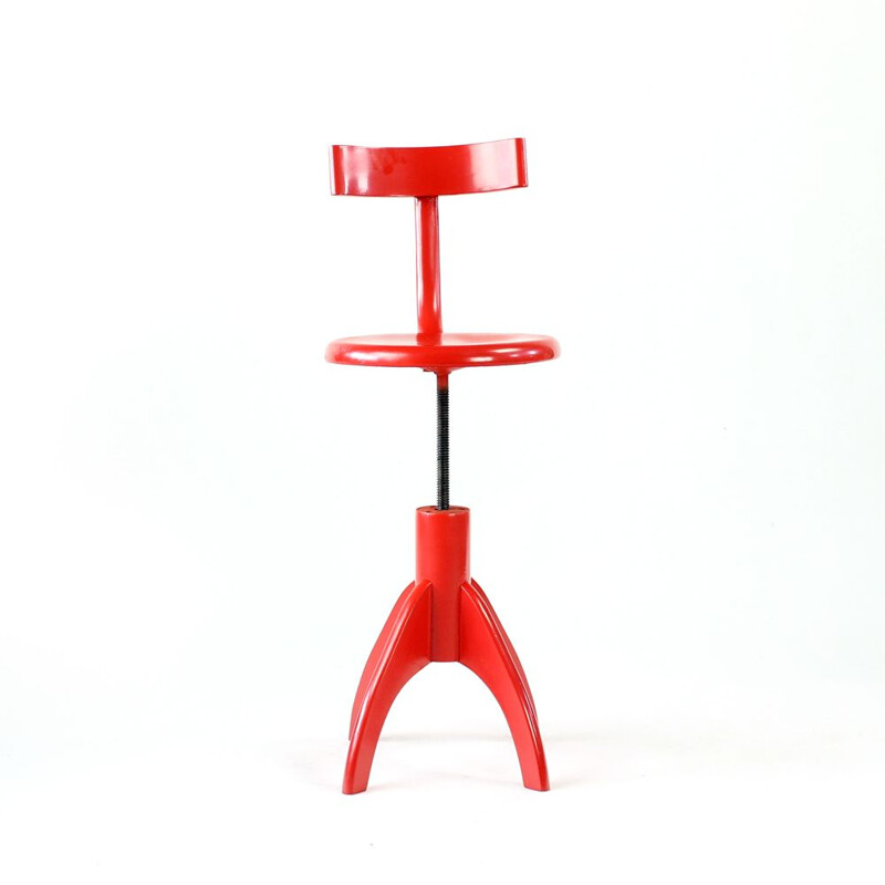 Vintage Red Piano Chair With Backrest By Ton Czechoslovakia 1960s