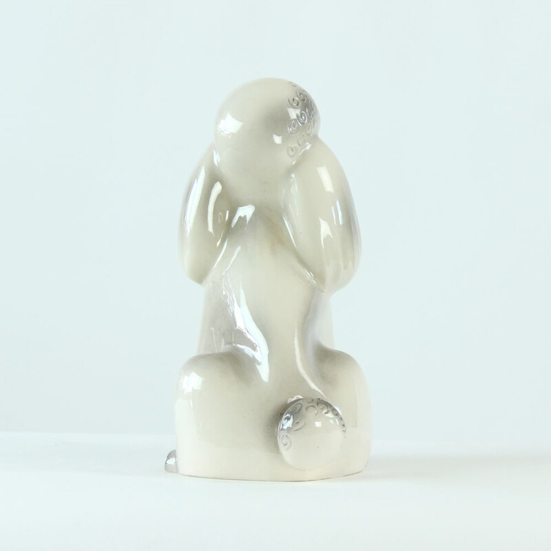 Vintage Poodle Statue in Porcelain by Jikohera Czechoslovakia 1960s