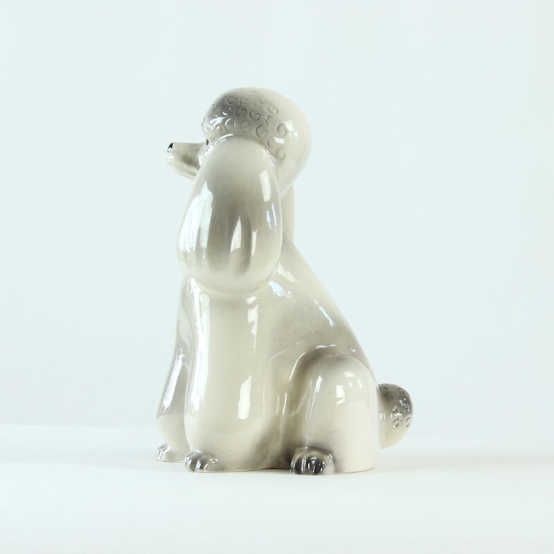 Vintage Poodle Statue in Porcelain by Jikohera Czechoslovakia 1960s