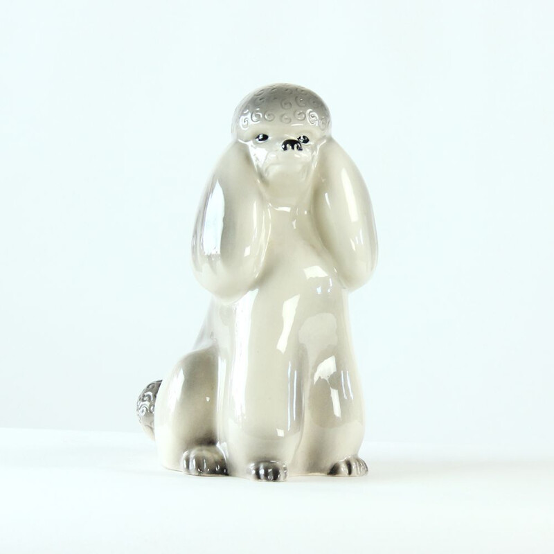 Vintage Poodle Statue in Porcelain by Jikohera Czechoslovakia 1960s