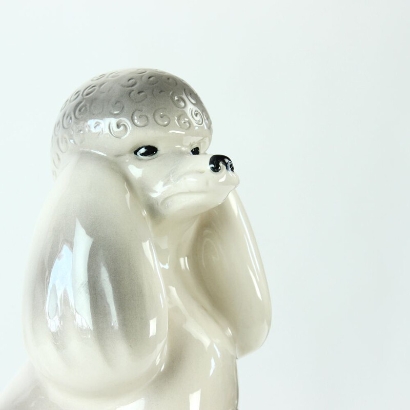 Vintage Poodle Statue in Porcelain by Jikohera Czechoslovakia 1960s