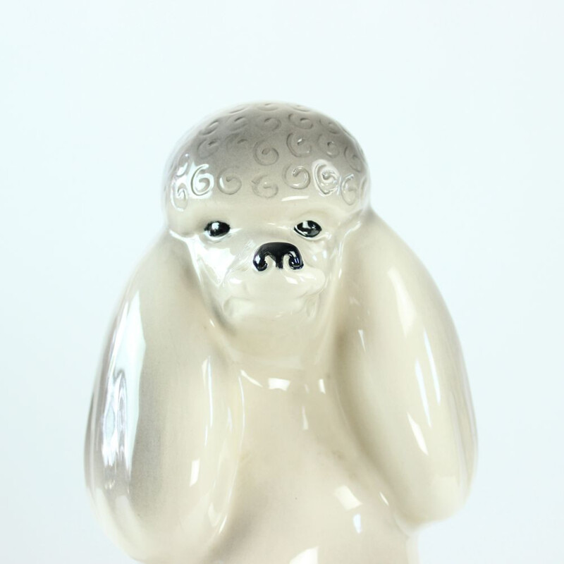 Vintage Poodle Statue in Porcelain by Jikohera Czechoslovakia 1960s