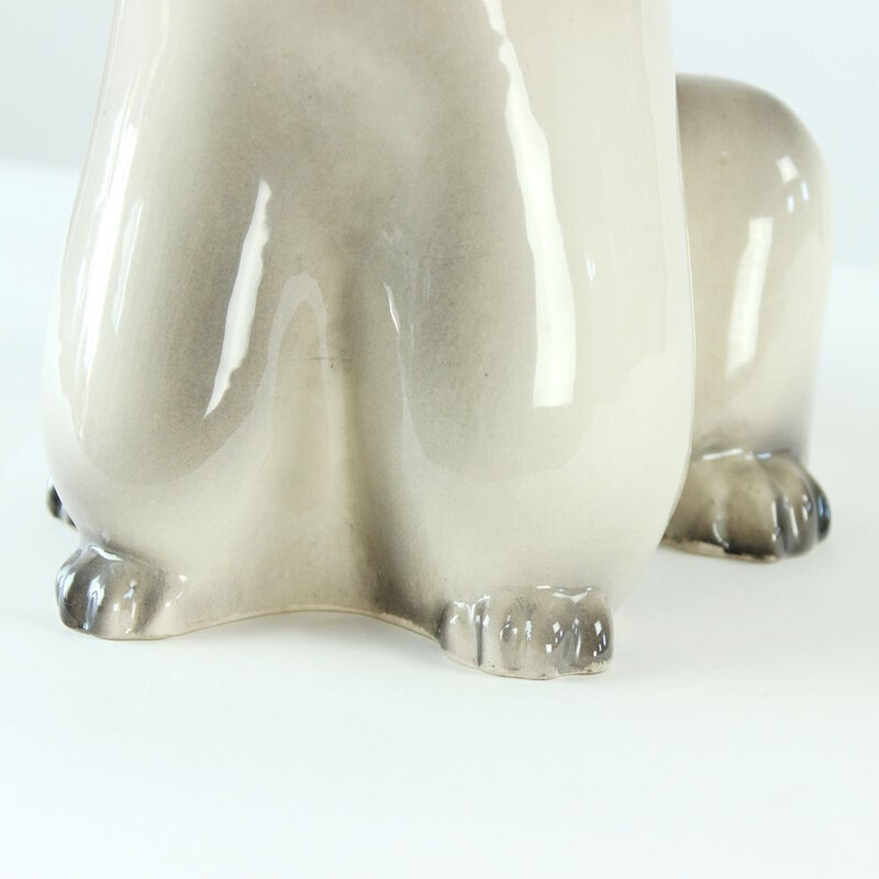 Estátua de poodle de porcelana Vintage de Jikohera Checoslováquia 1960