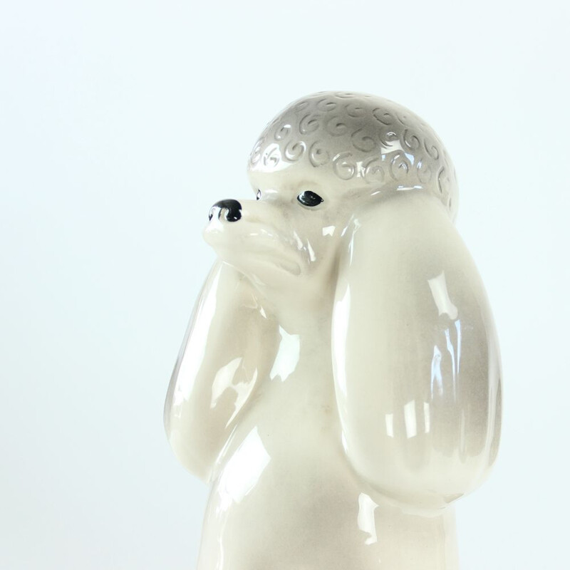 Estátua de poodle de porcelana Vintage de Jikohera Checoslováquia 1960