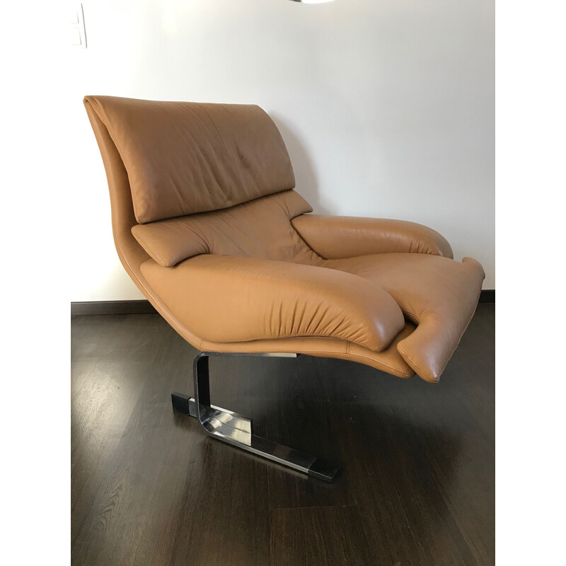 Vintage leather armchair onda Giovanni Offredi for Saporiti