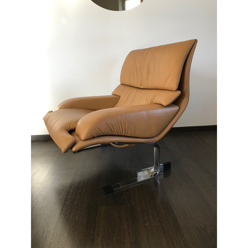 Vintage lederen fauteuil onda Giovanni Offredi voor Saporiti