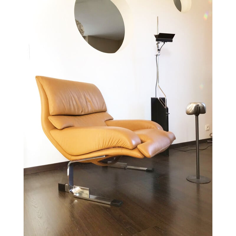 Vintage leather armchair onda Giovanni Offredi for Saporiti