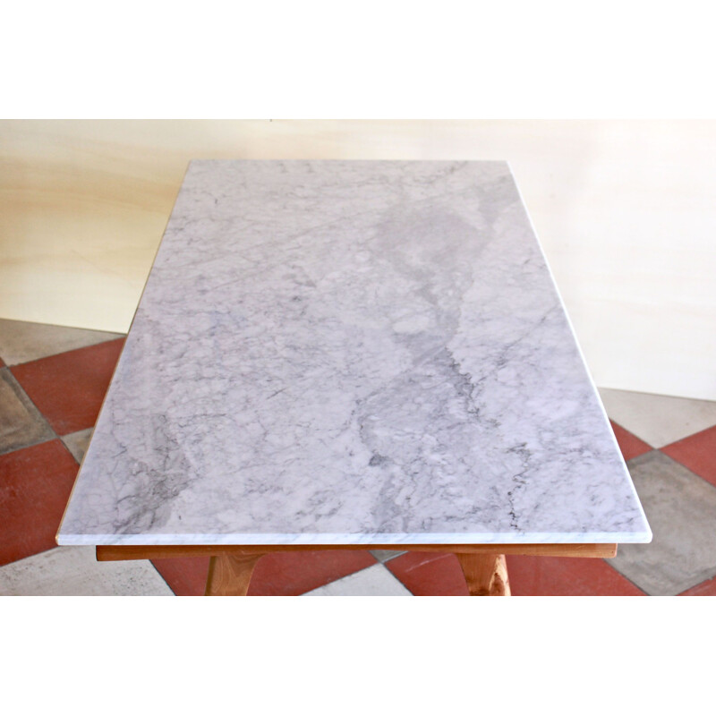 Table à repas vintage en marbre de Carrare italien Scandinavie 1950