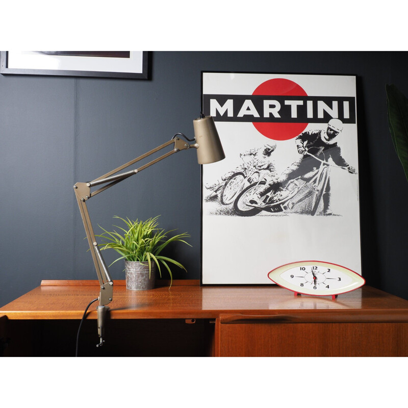 Lampe de bureau vintage industrielle à angle en métal gris-beige