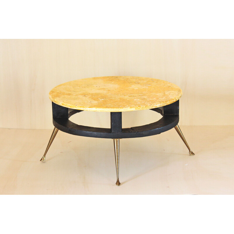 Vintage Italian Coffee Table With Yellow Marble Top 1950s