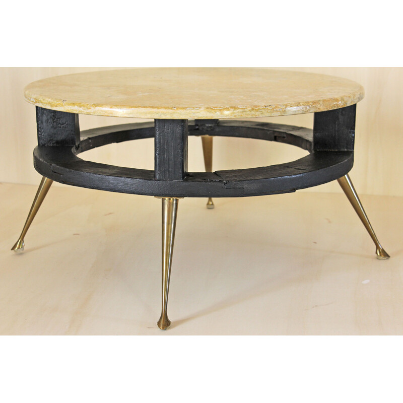 Table basse vintage italienne avec plateau en marbre jaune 1950