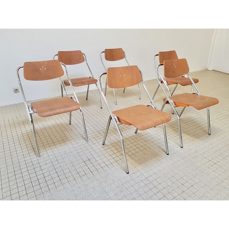 Set of 6 midcentury Mauser folding chairs by Erich Schelling 1954s