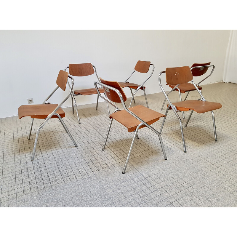 Set of 6 midcentury Mauser folding chairs by Erich Schelling 1954s