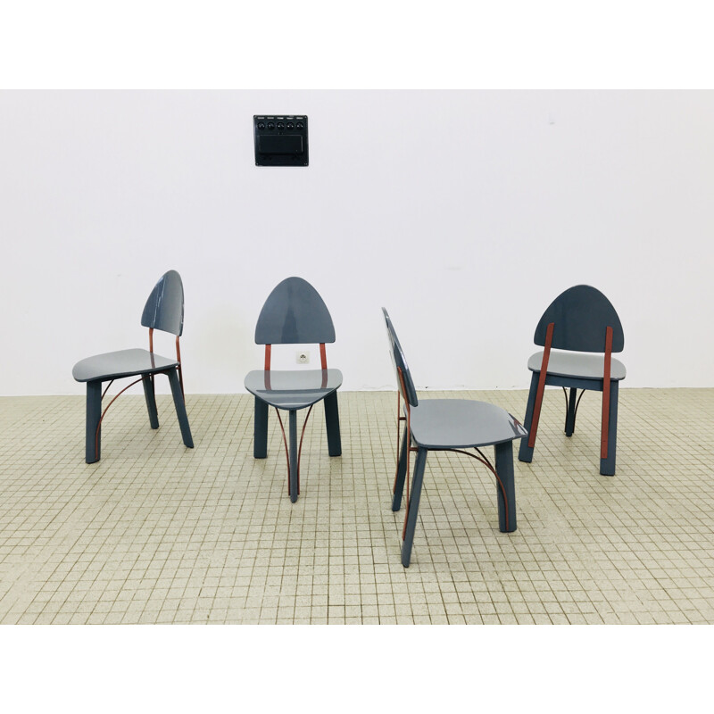 Lot de 4 chaises de salle à manger vintage style memphis par Pozzi  1984