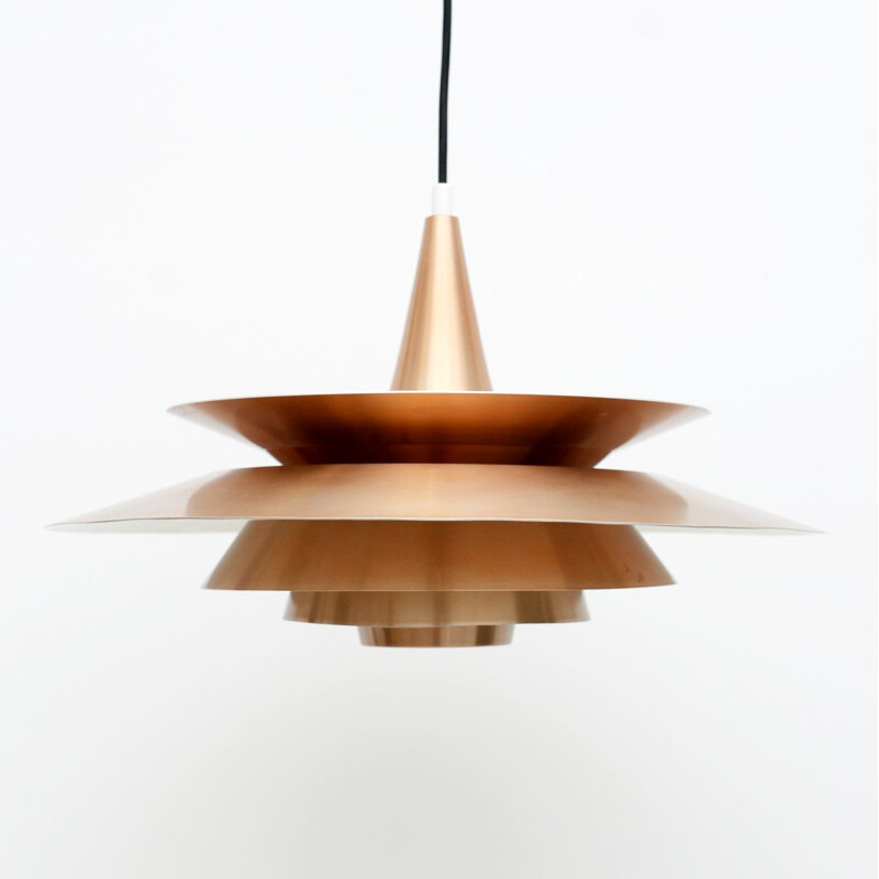 Vintage Pendant Lamp In Golden Copper Danish 1980s