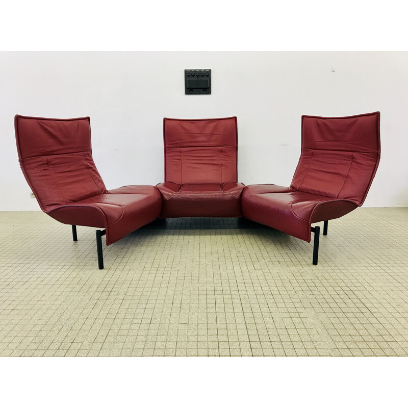 Vintage Cassina Veranda 3seater sofa in Burgundy leather by Vico Magistretti 1983s