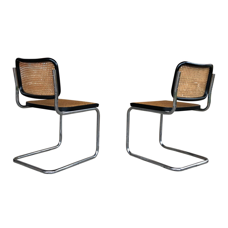 Set van 8 vintage Bauhaus stoelen in beukenhout en verchroomd metaal 1963