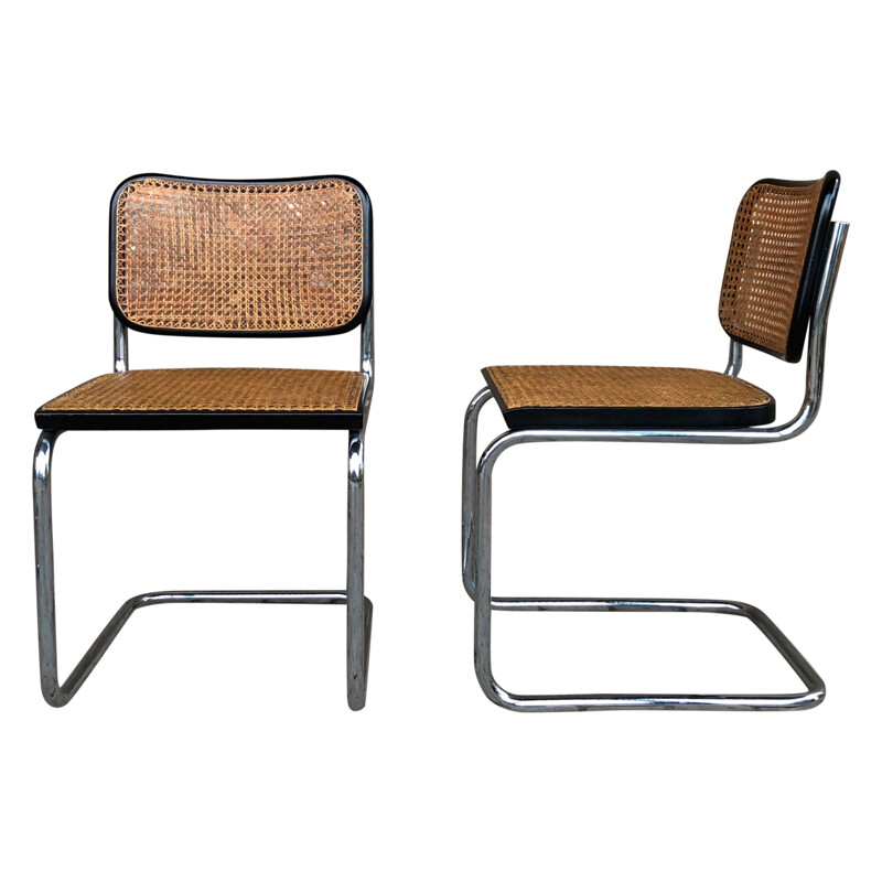 Set van 8 vintage Bauhaus stoelen in beukenhout en verchroomd metaal 1963
