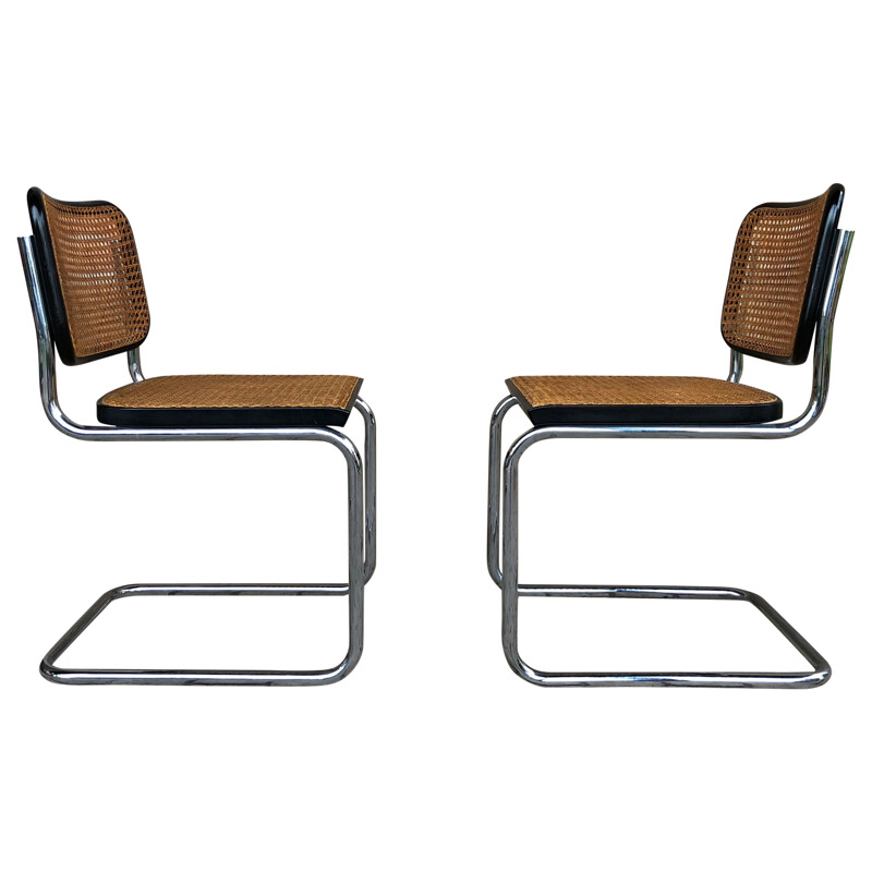 Conjunto de 8 cadeiras Bauhaus vintage em faia e metal cromado 1963
