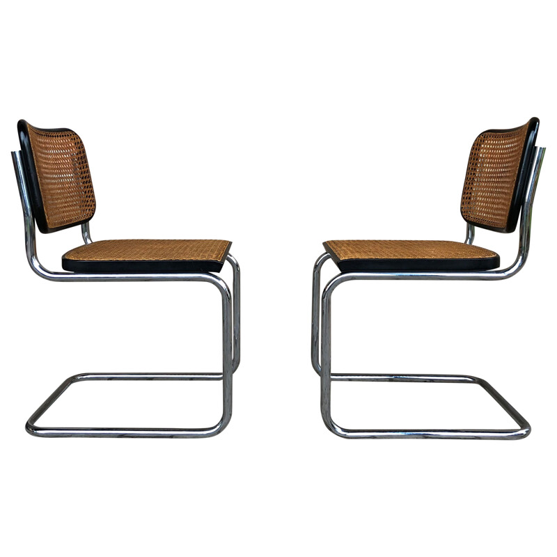 Set of 8 vintage Bauhaus Beech and Chromed Metal chairs 1963s