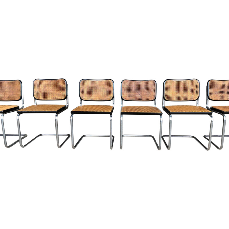 Lot de 8 chaises vintage Bauhaus en hêtre et métal chromé 1963